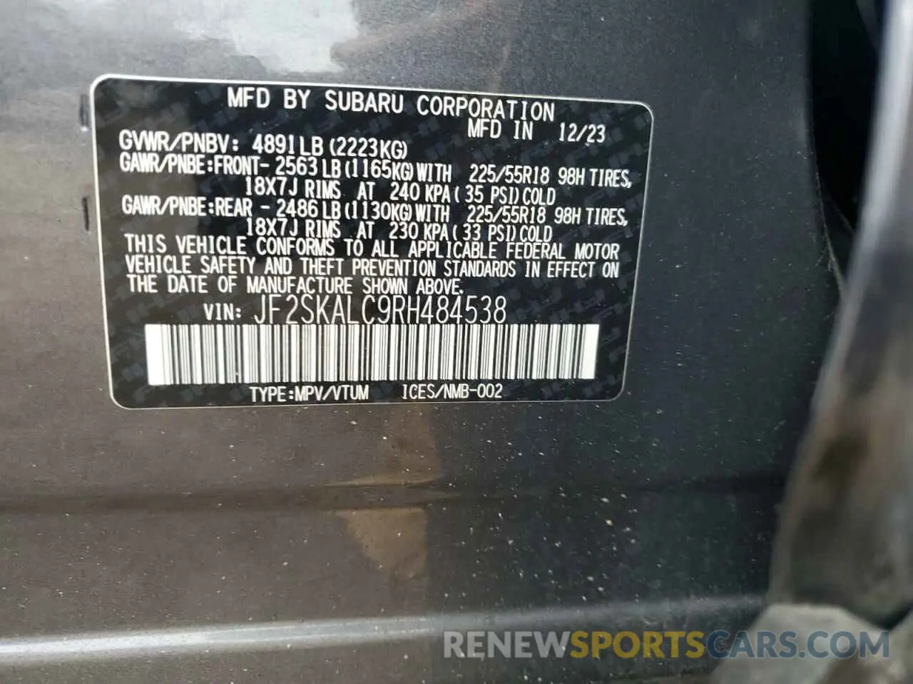 14 Photograph of a damaged car JF2SKALC9RH484538 SUBARU FORESTER 2024