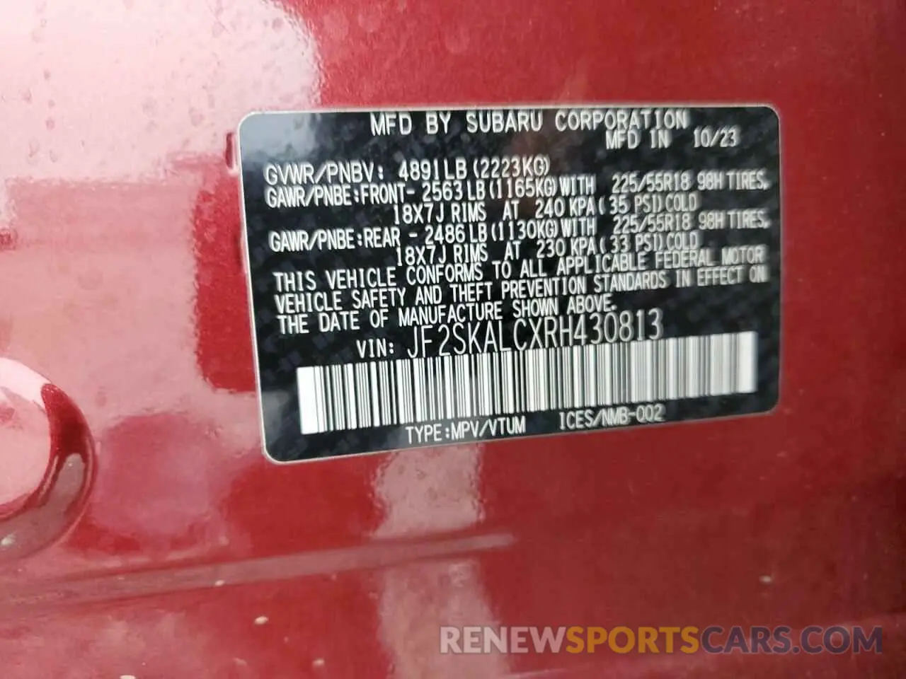 14 Photograph of a damaged car JF2SKALCXRH430813 SUBARU FORESTER 2024