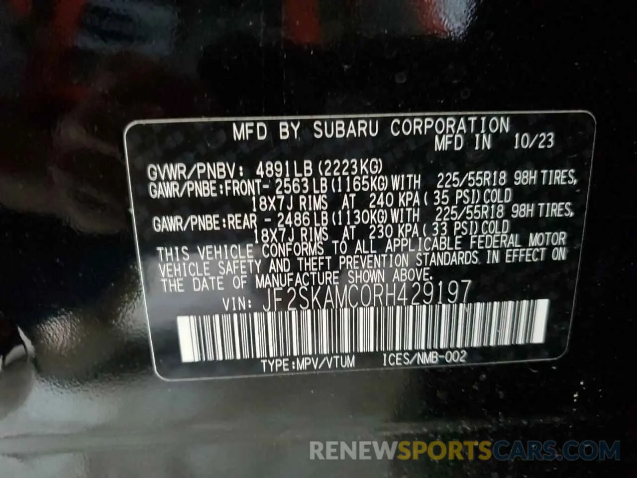13 Photograph of a damaged car JF2SKAMC0RH429197 SUBARU FORESTER 2024