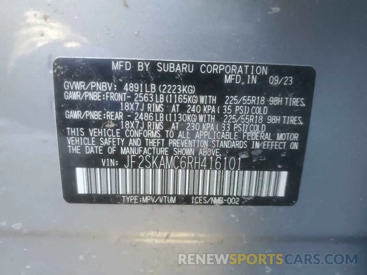 15 Photograph of a damaged car JF2SKAMC6RH416101 SUBARU FORESTER 2024