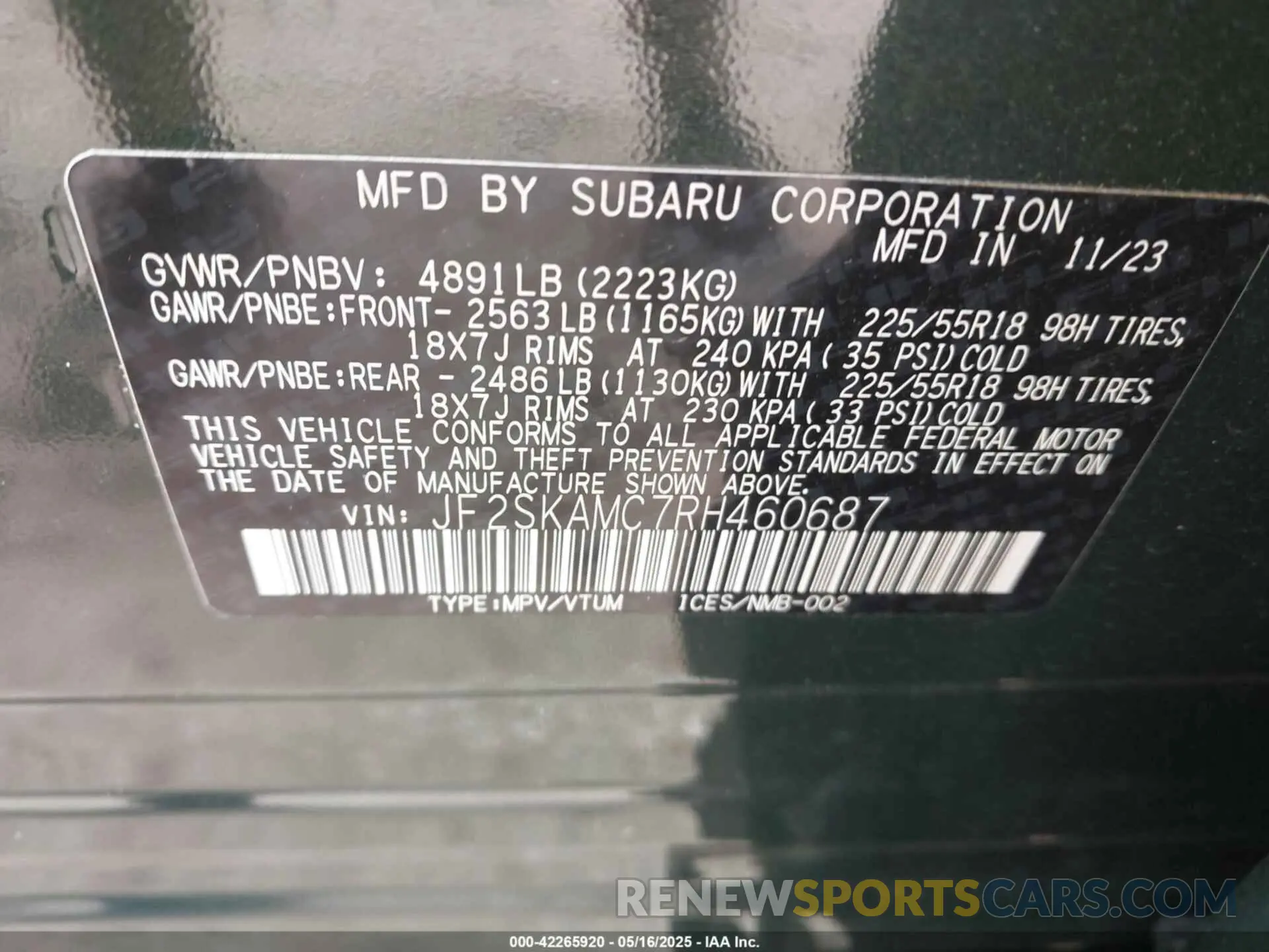 9 Photograph of a damaged car JF2SKAMC7RH460687 SUBARU FORESTER 2024