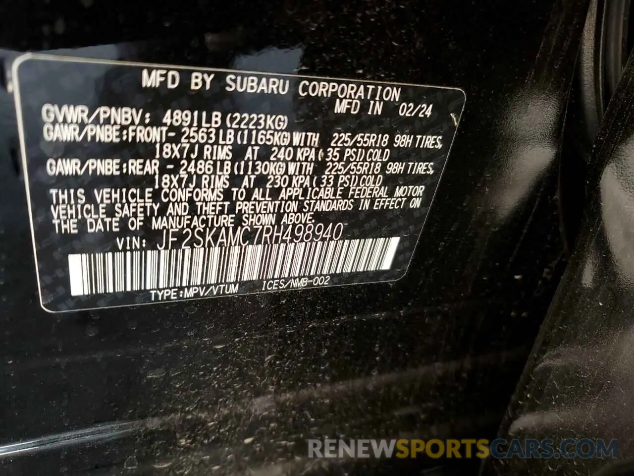 13 Photograph of a damaged car JF2SKAMC7RH498940 SUBARU FORESTER 2024
