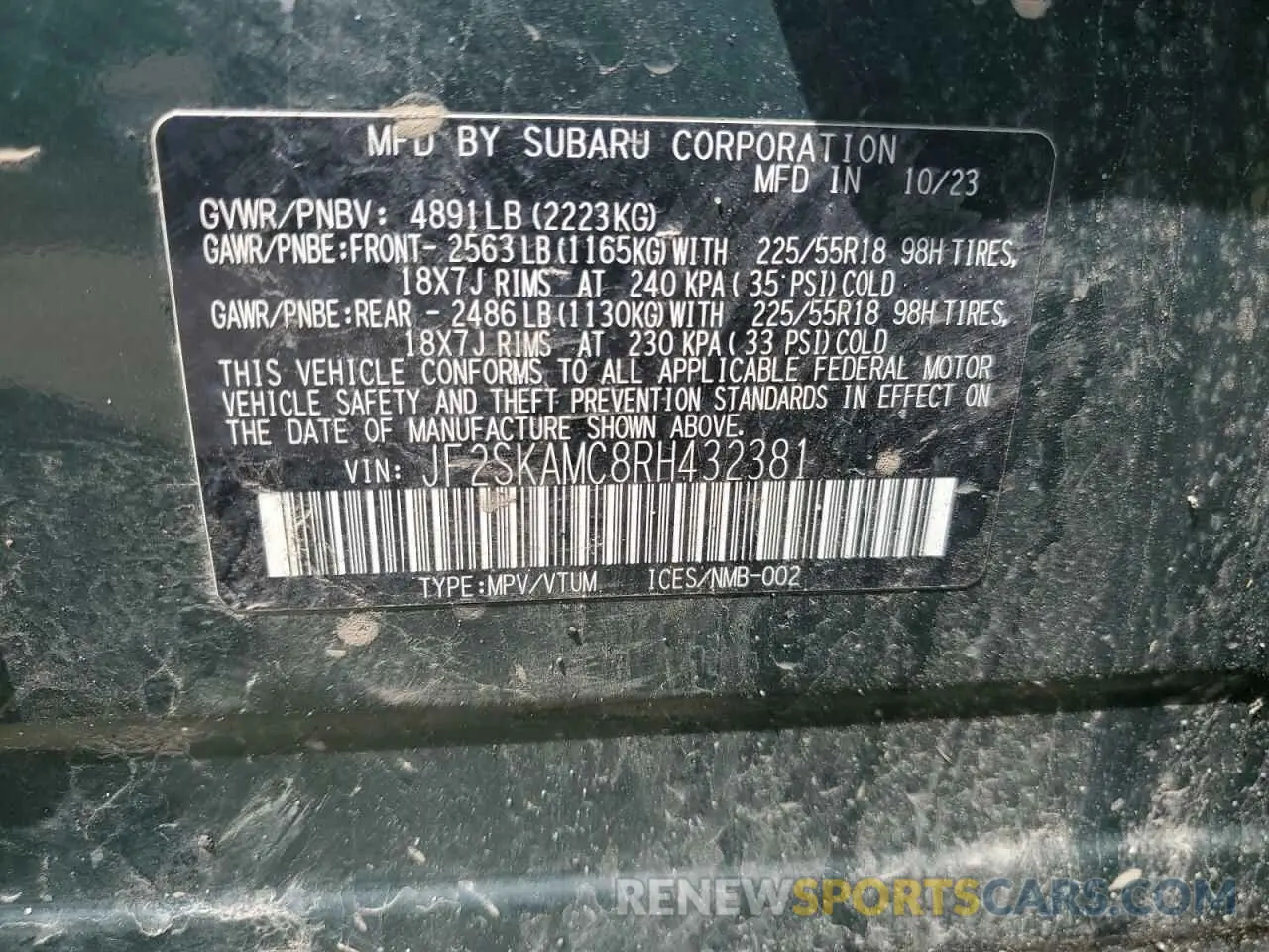 14 Photograph of a damaged car JF2SKAMC8RH432381 SUBARU FORESTER 2024