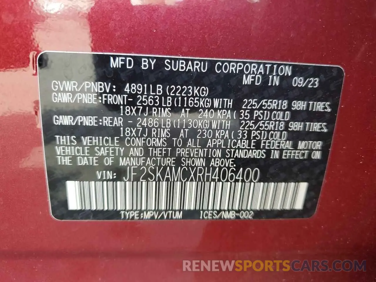 15 Photograph of a damaged car JF2SKAMCXRH406400 SUBARU FORESTER 2024