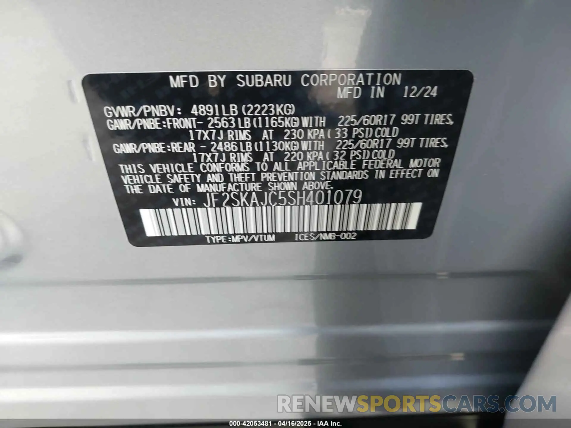 9 Photograph of a damaged car JF2SKAJC5SH401079 SUBARU FORESTER 2025