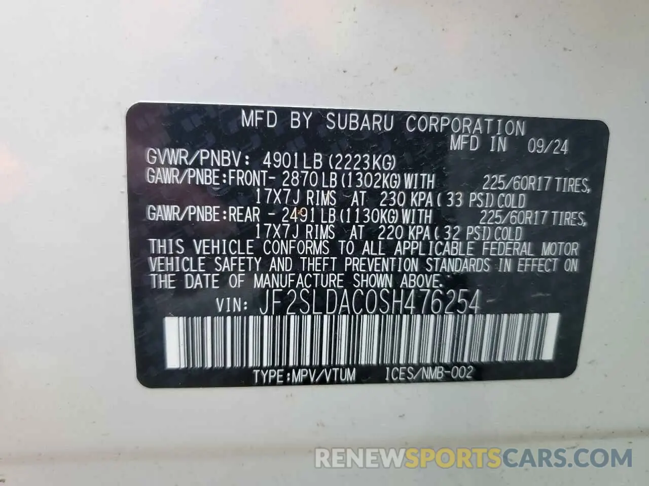 13 Photograph of a damaged car JF2SLDAC0SH476254 SUBARU FORESTER 2025