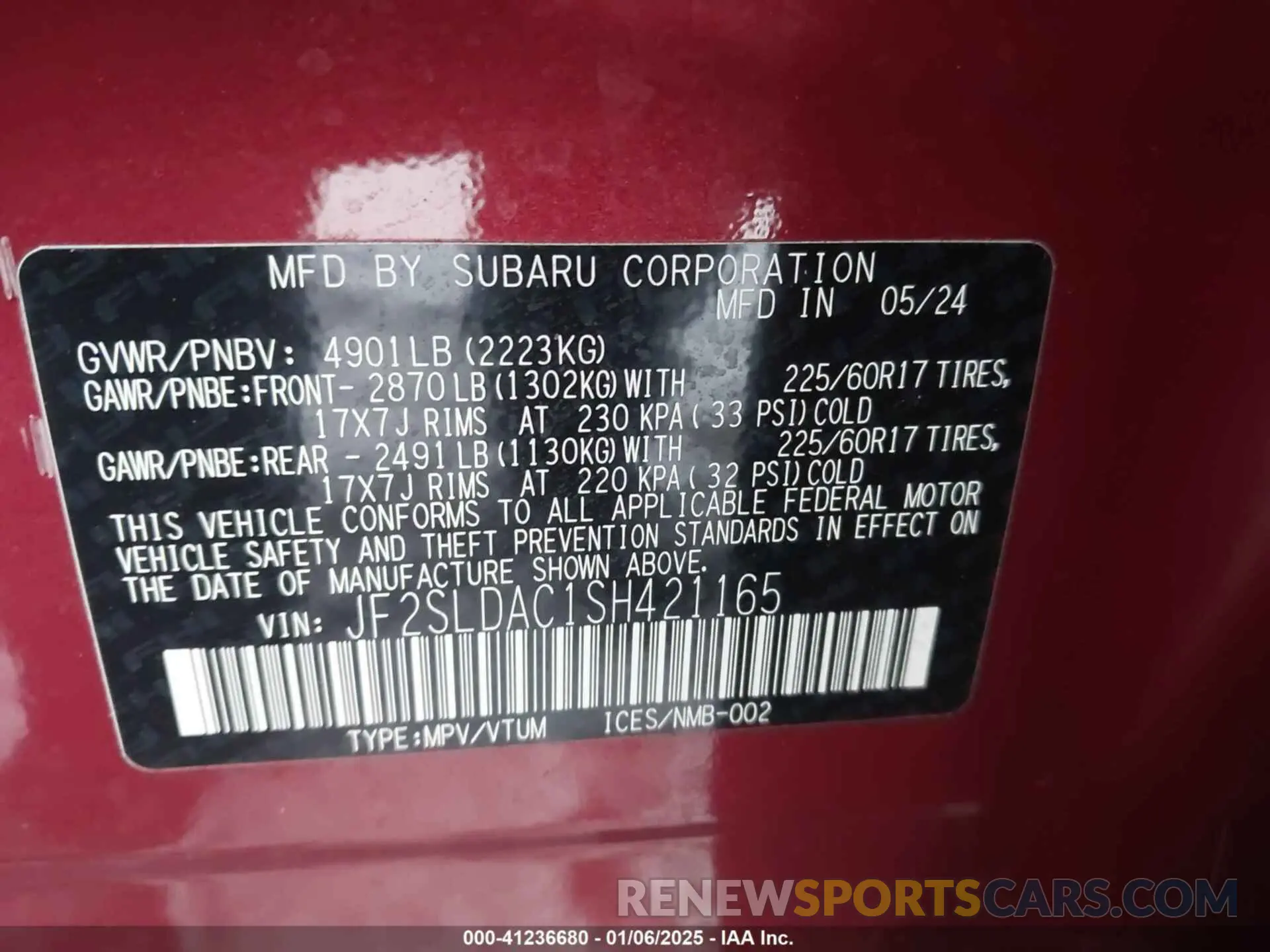 9 Photograph of a damaged car JF2SLDAC1SH421165 SUBARU FORESTER 2025