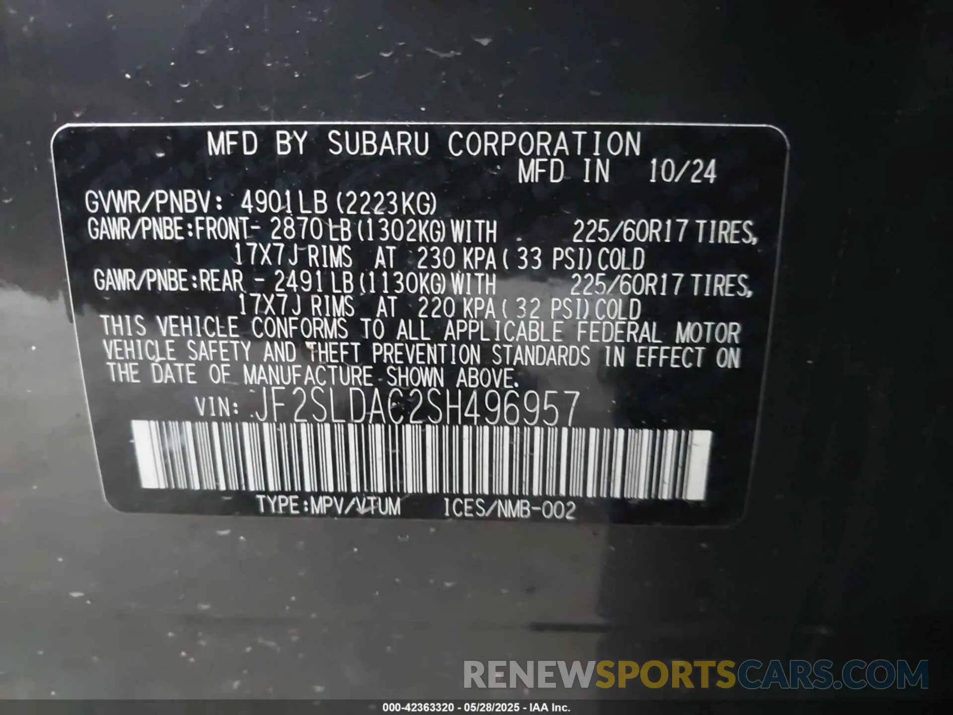 9 Photograph of a damaged car JF2SLDAC2SH496957 SUBARU FORESTER 2025