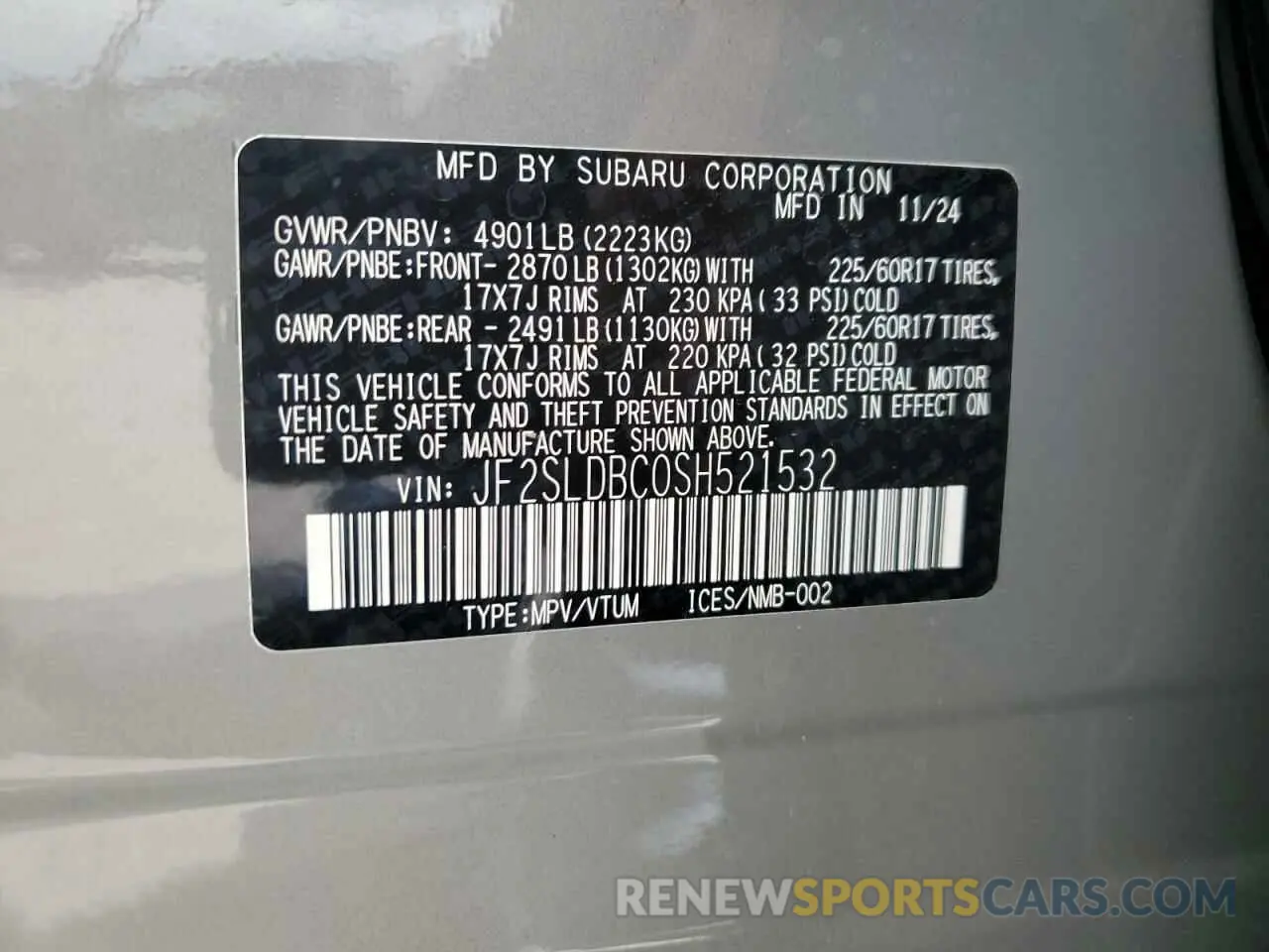 13 Photograph of a damaged car JF2SLDBC0SH521532 SUBARU FORESTER 2025
