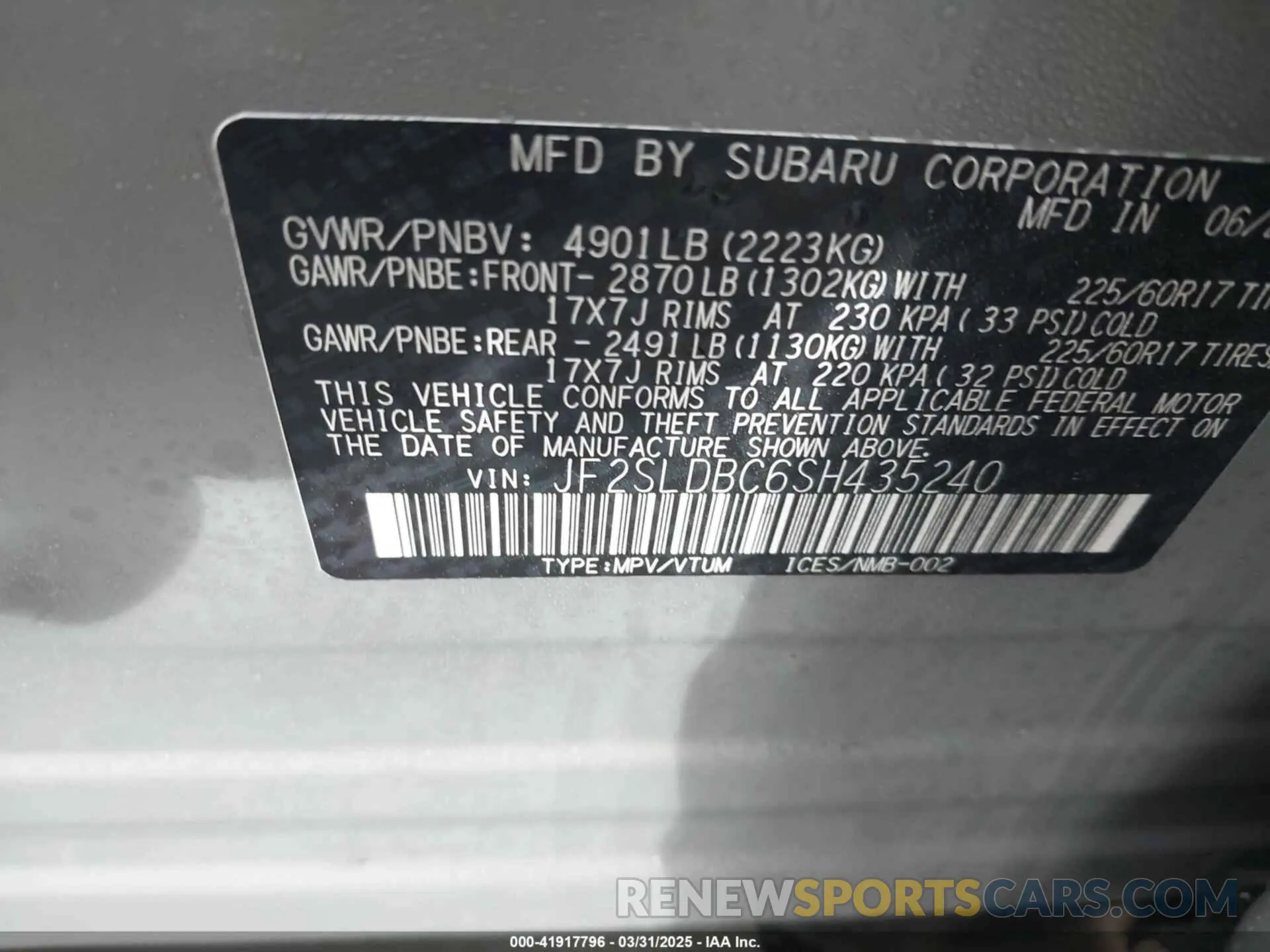 9 Photograph of a damaged car JF2SLDBC6SH435240 SUBARU FORESTER 2025