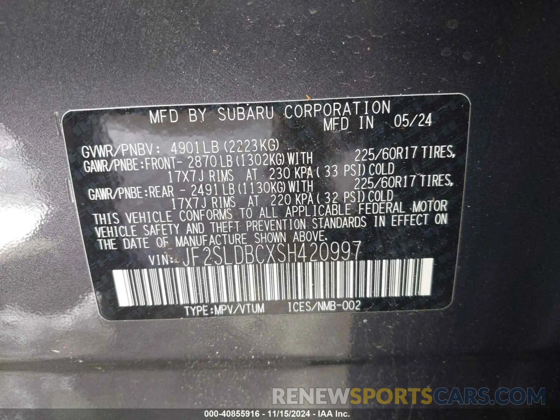 9 Photograph of a damaged car JF2SLDBCXSH420997 SUBARU FORESTER 2025