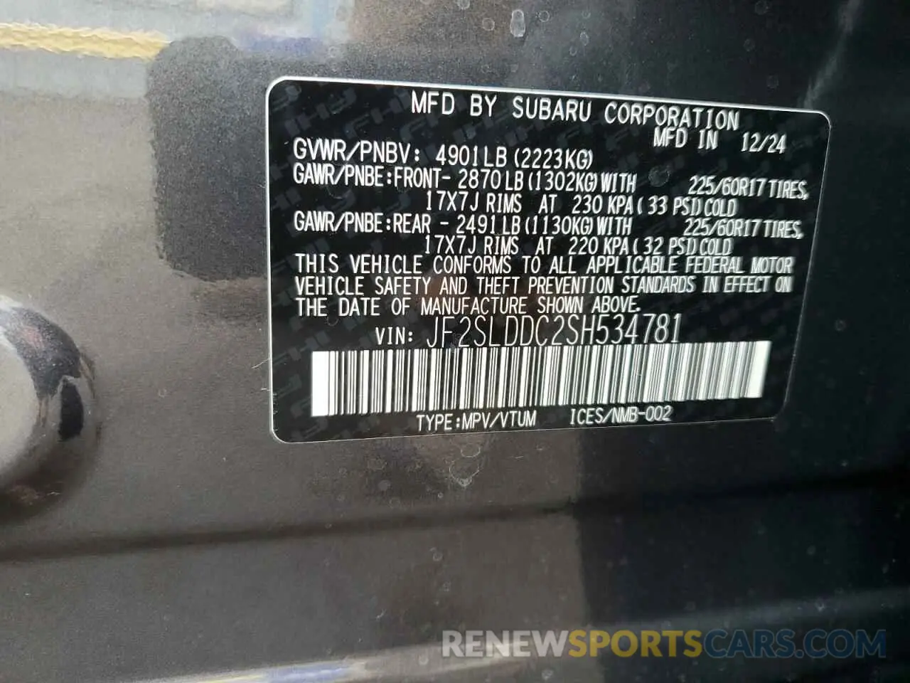 14 Photograph of a damaged car JF2SLDDC2SH534781 SUBARU FORESTER 2025