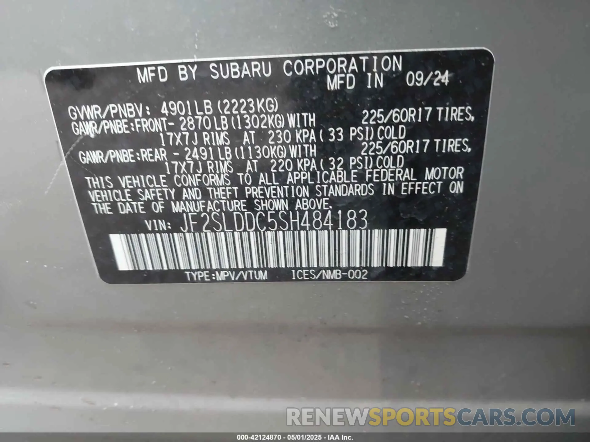 9 Photograph of a damaged car JF2SLDDC5SH484183 SUBARU FORESTER 2025
