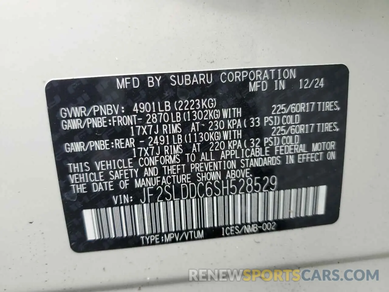 12 Photograph of a damaged car JF2SLDDC6SH528529 SUBARU FORESTER 2025