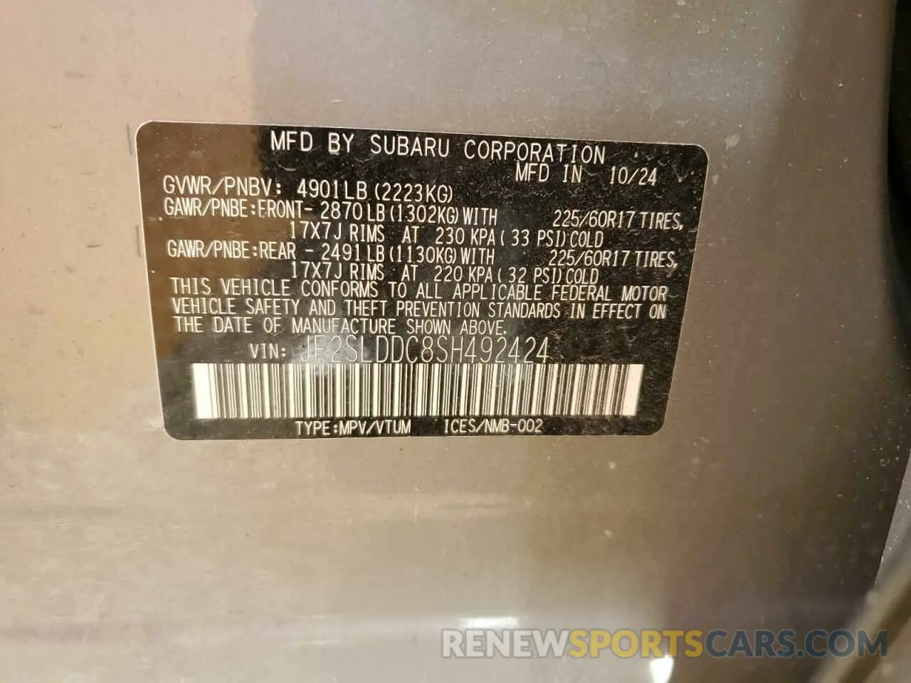 14 Photograph of a damaged car JF2SLDDC8SH492424 SUBARU FORESTER 2025