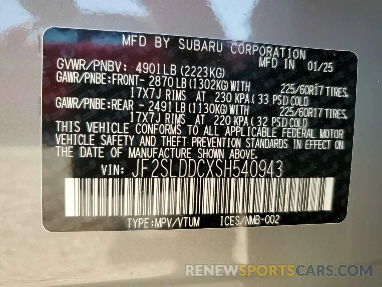 14 Photograph of a damaged car JF2SLDDCXSH540943 SUBARU FORESTER 2025