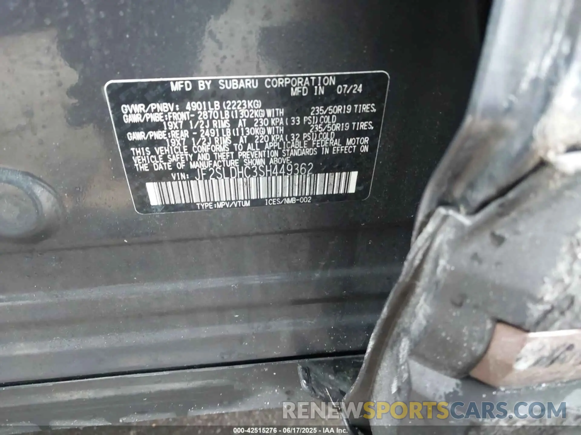 9 Photograph of a damaged car JF2SLDHC3SH449362 SUBARU FORESTER 2025