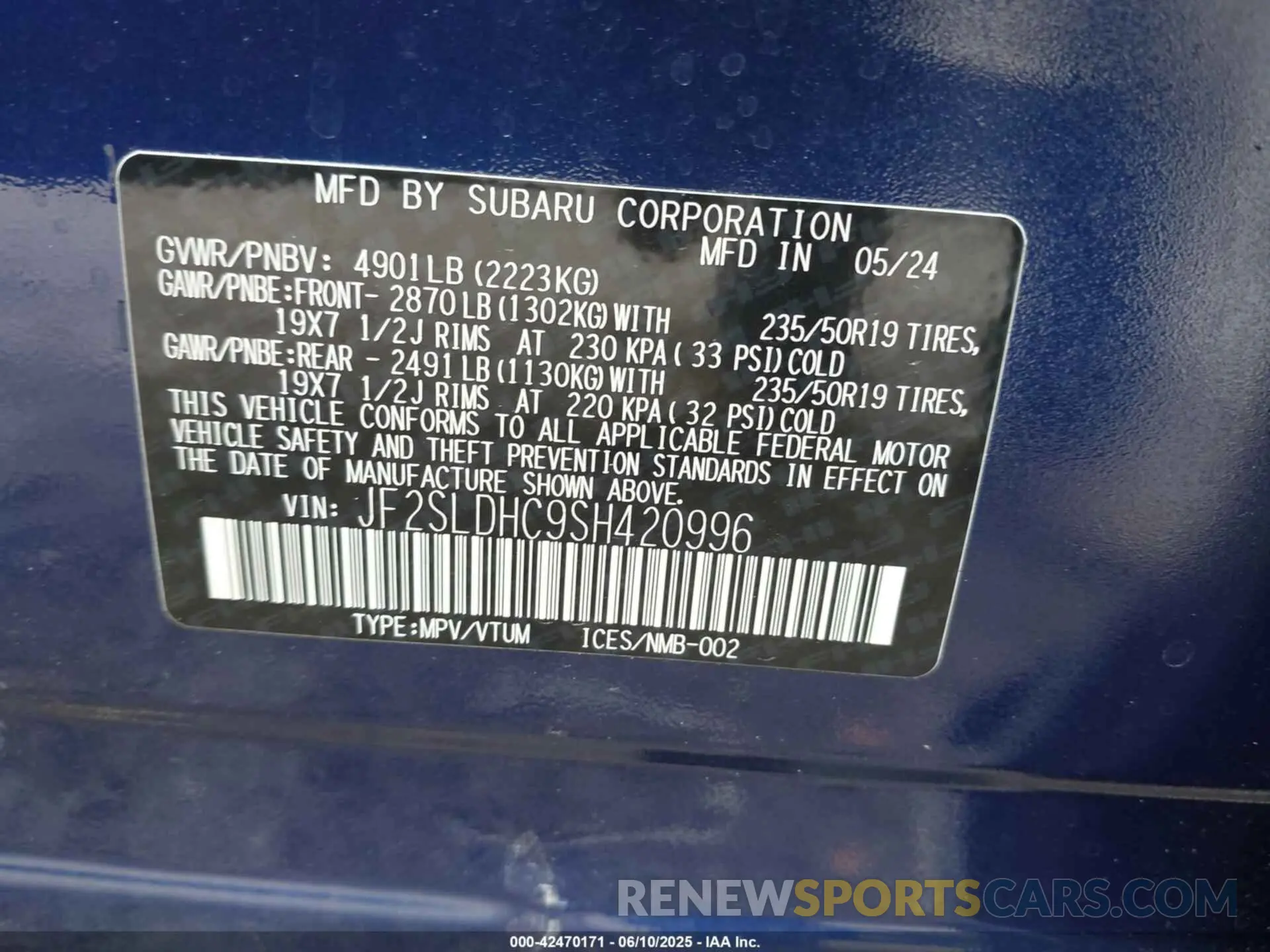 9 Photograph of a damaged car JF2SLDHC9SH420996 SUBARU FORESTER 2025