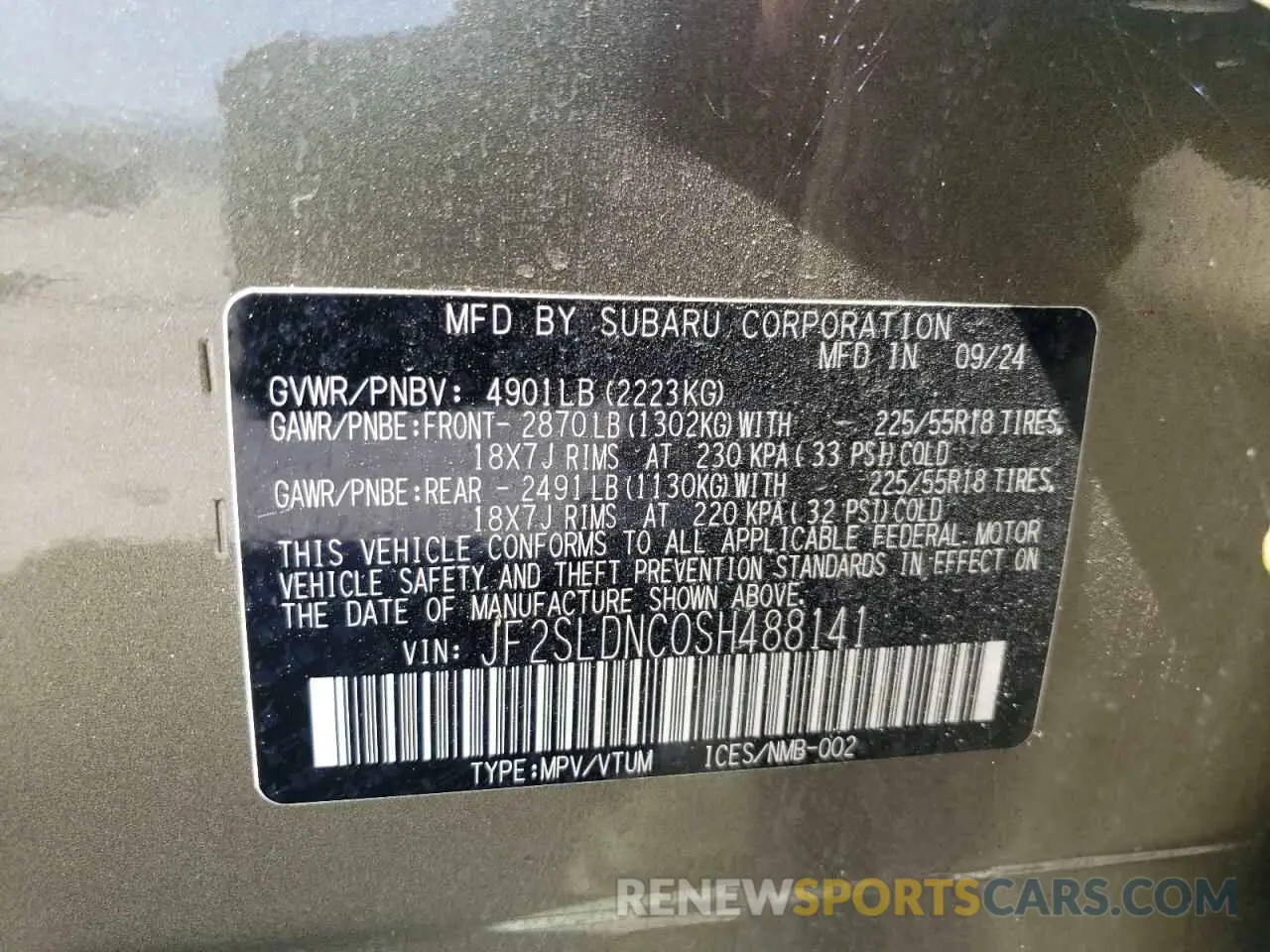 13 Photograph of a damaged car JF2SLDNC0SH488141 SUBARU FORESTER 2025