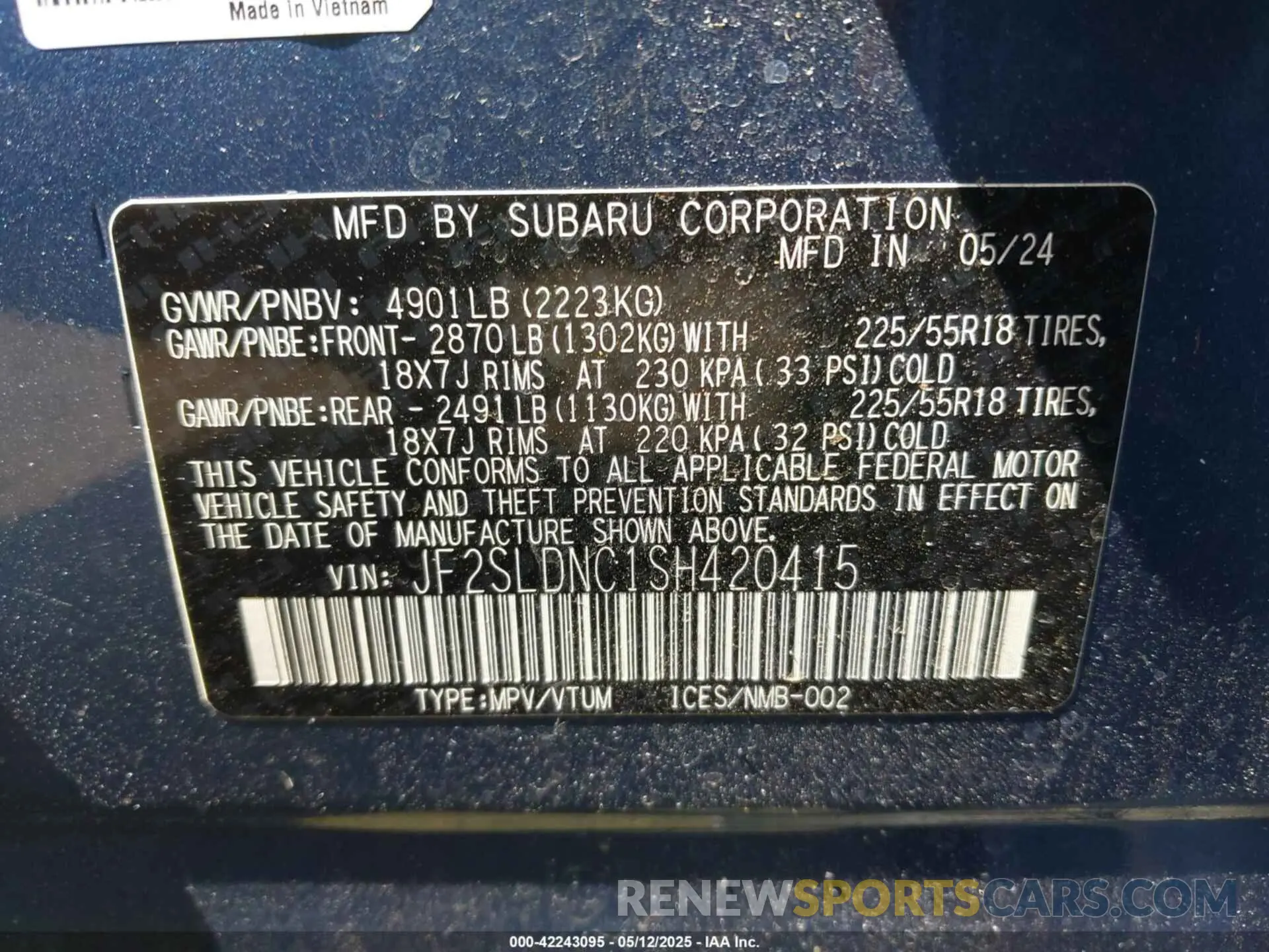 9 Photograph of a damaged car JF2SLDNC1SH420415 SUBARU FORESTER 2025