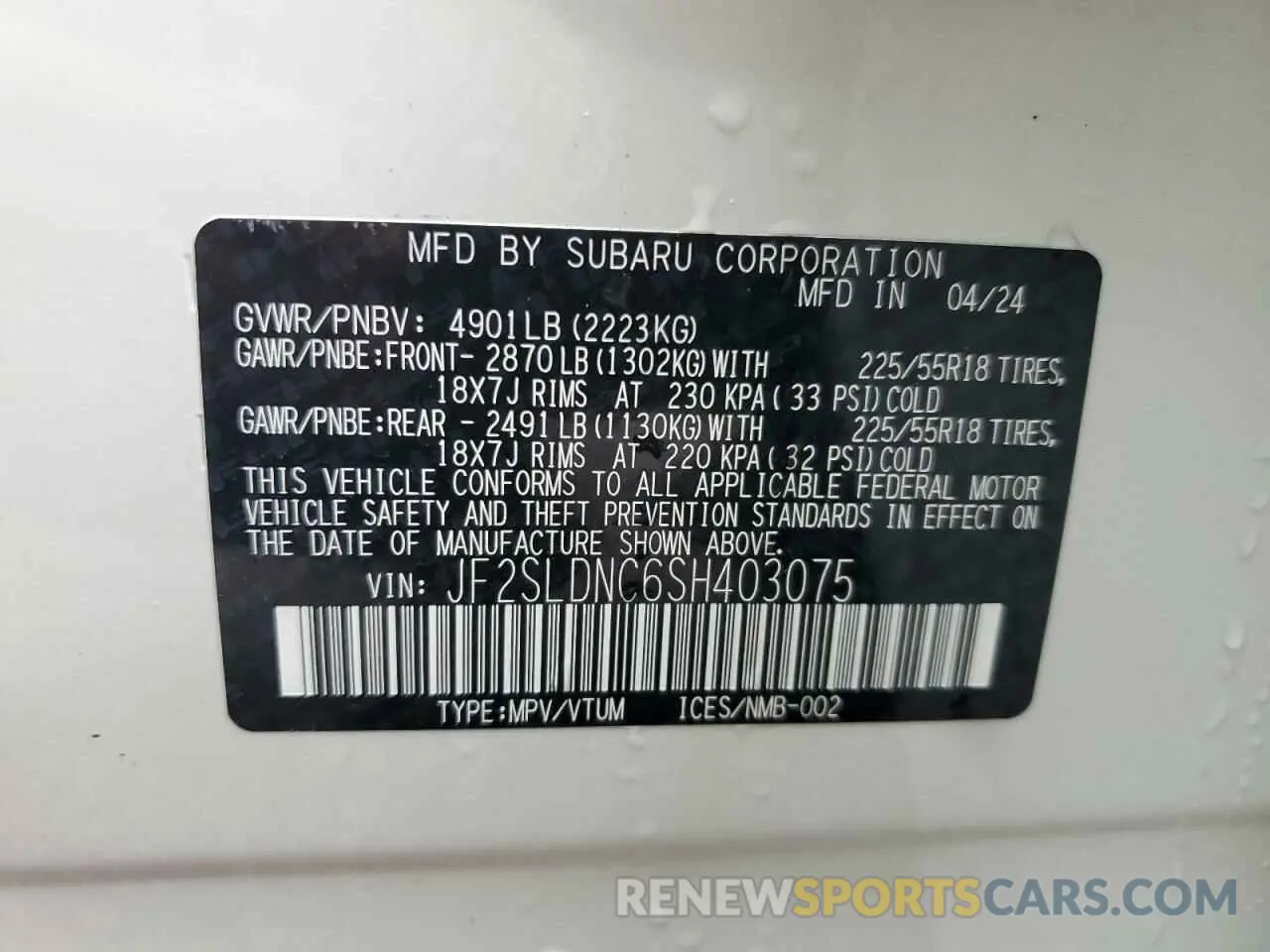 13 Photograph of a damaged car JF2SLDNC6SH403075 SUBARU FORESTER 2025