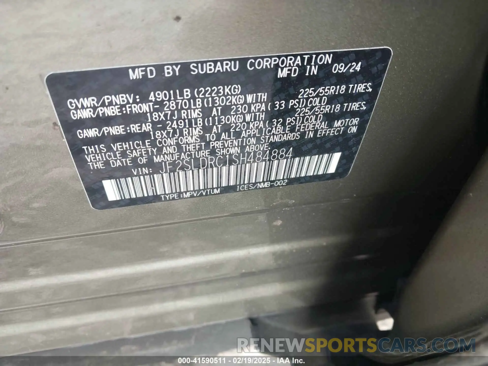 9 Photograph of a damaged car JF2SLDRC1SH484884 SUBARU FORESTER 2025