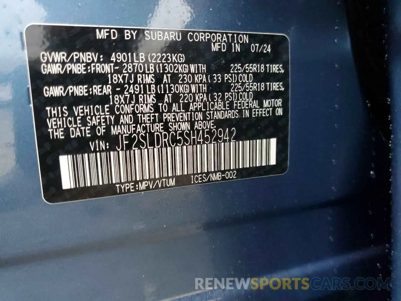 14 Photograph of a damaged car JF2SLDRC5SH452942 SUBARU FORESTER 2025