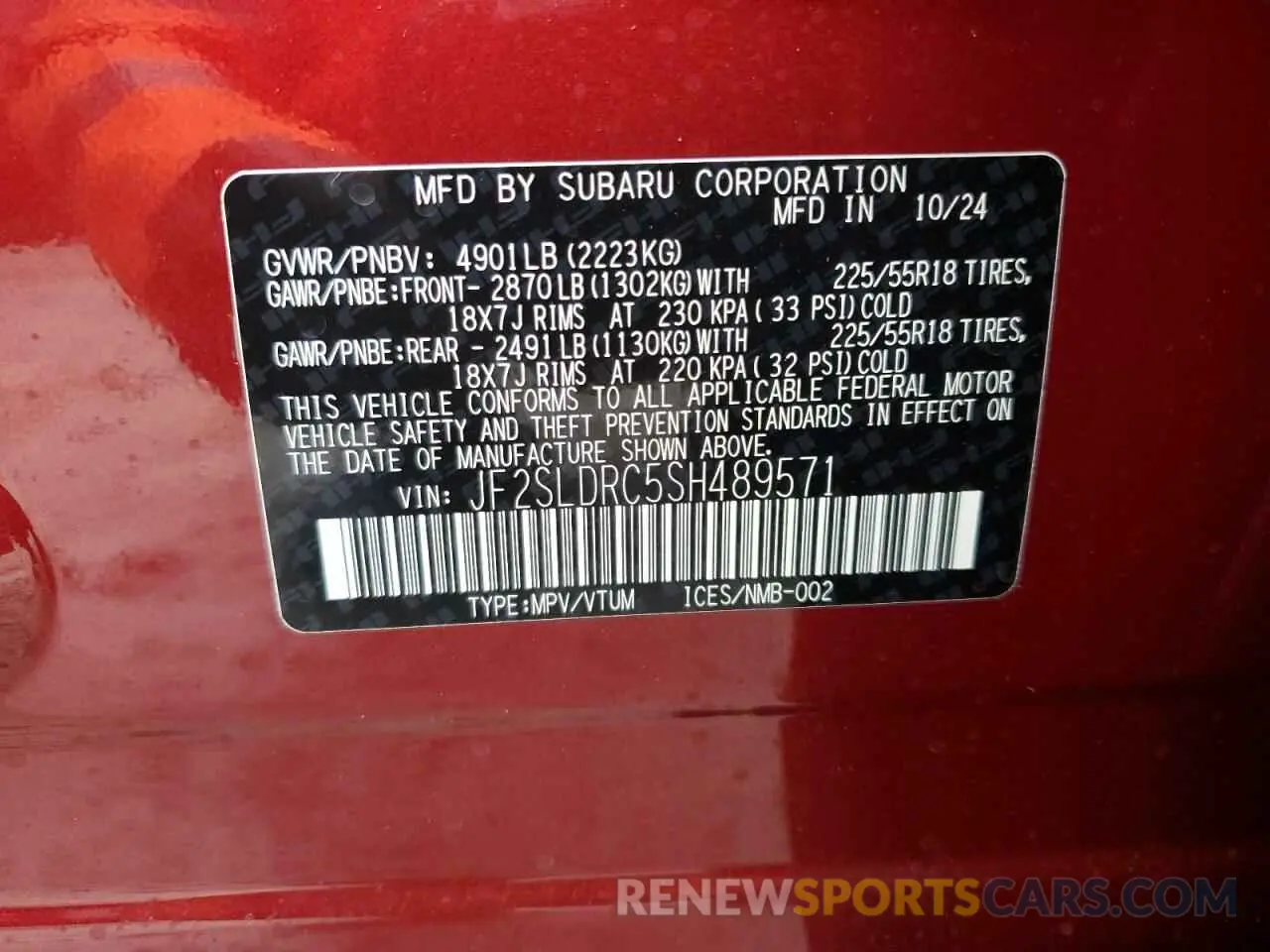 12 Photograph of a damaged car JF2SLDRC5SH489571 SUBARU FORESTER 2025