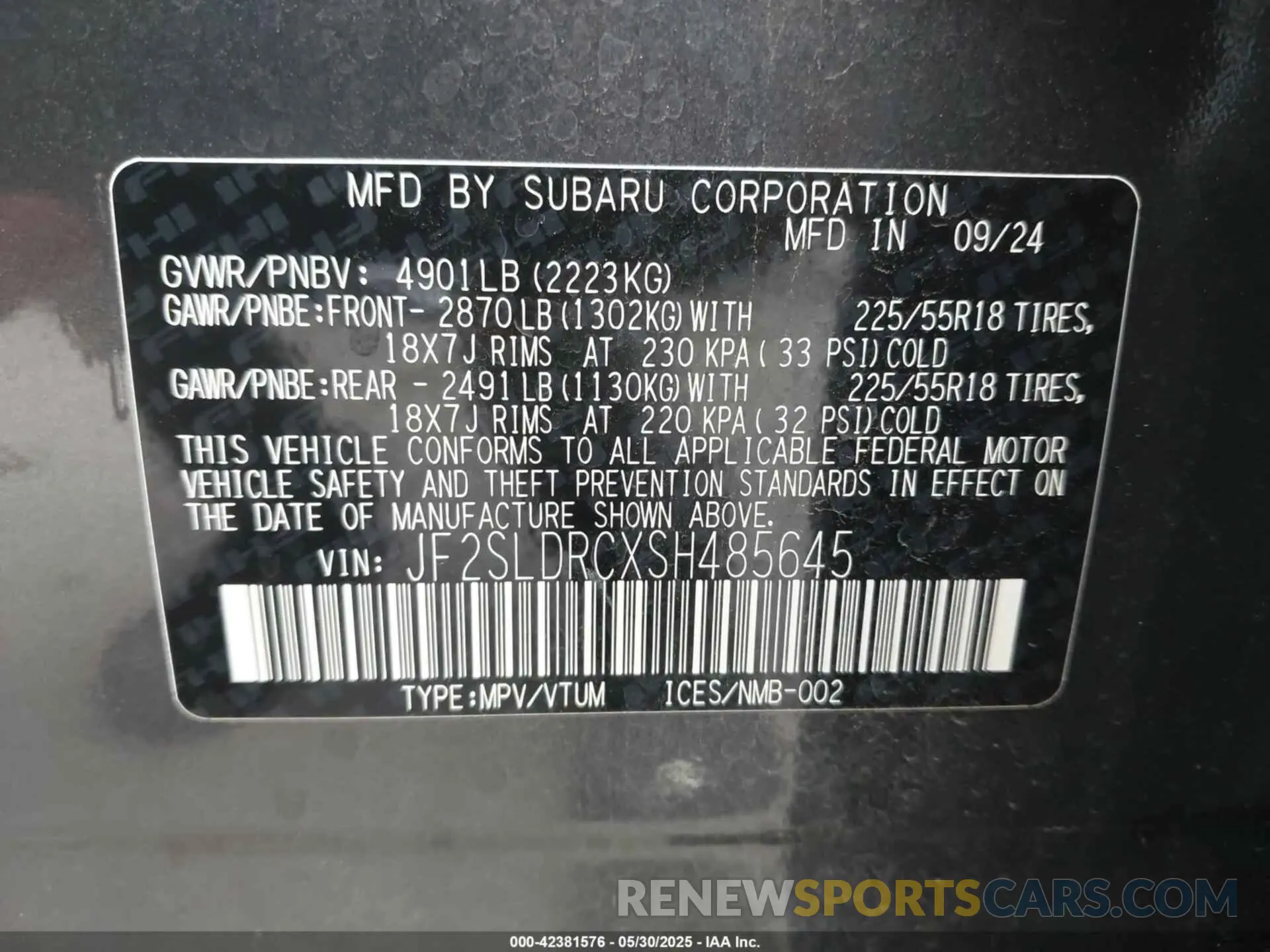 9 Photograph of a damaged car JF2SLDRCXSH485645 SUBARU FORESTER 2025