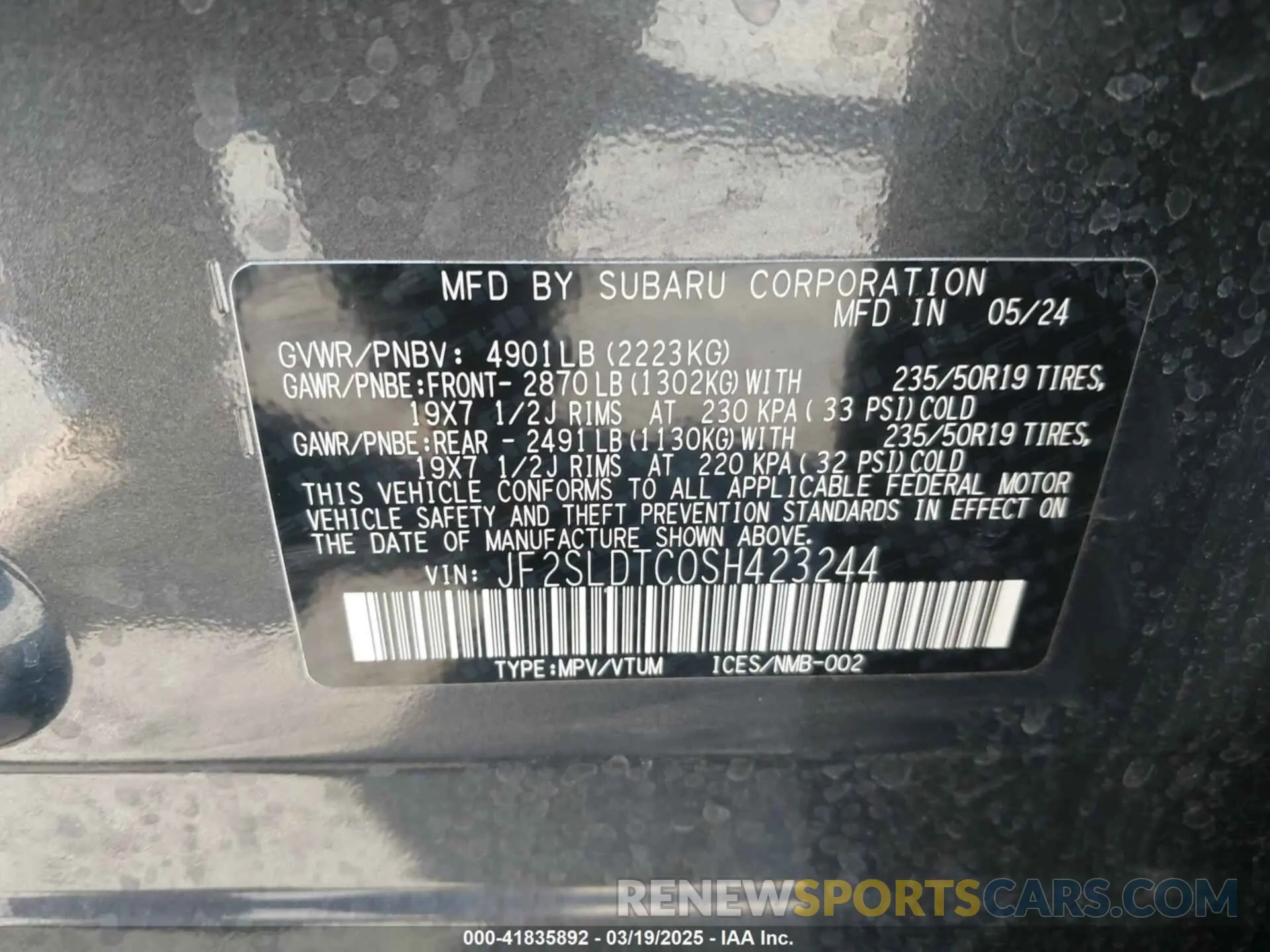 9 Photograph of a damaged car JF2SLDTC0SH423244 SUBARU FORESTER 2025