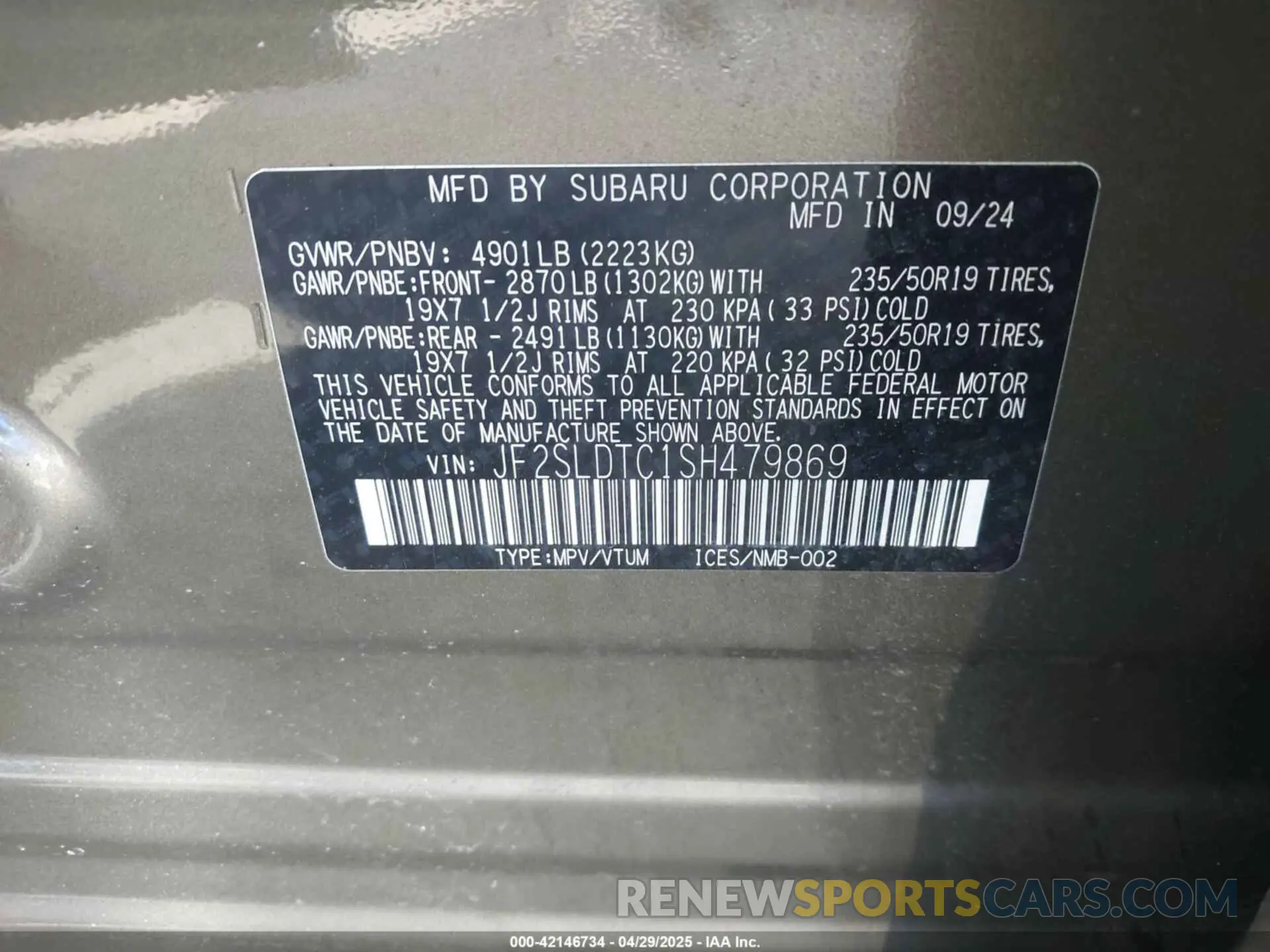 9 Photograph of a damaged car JF2SLDTC1SH479869 SUBARU FORESTER 2025