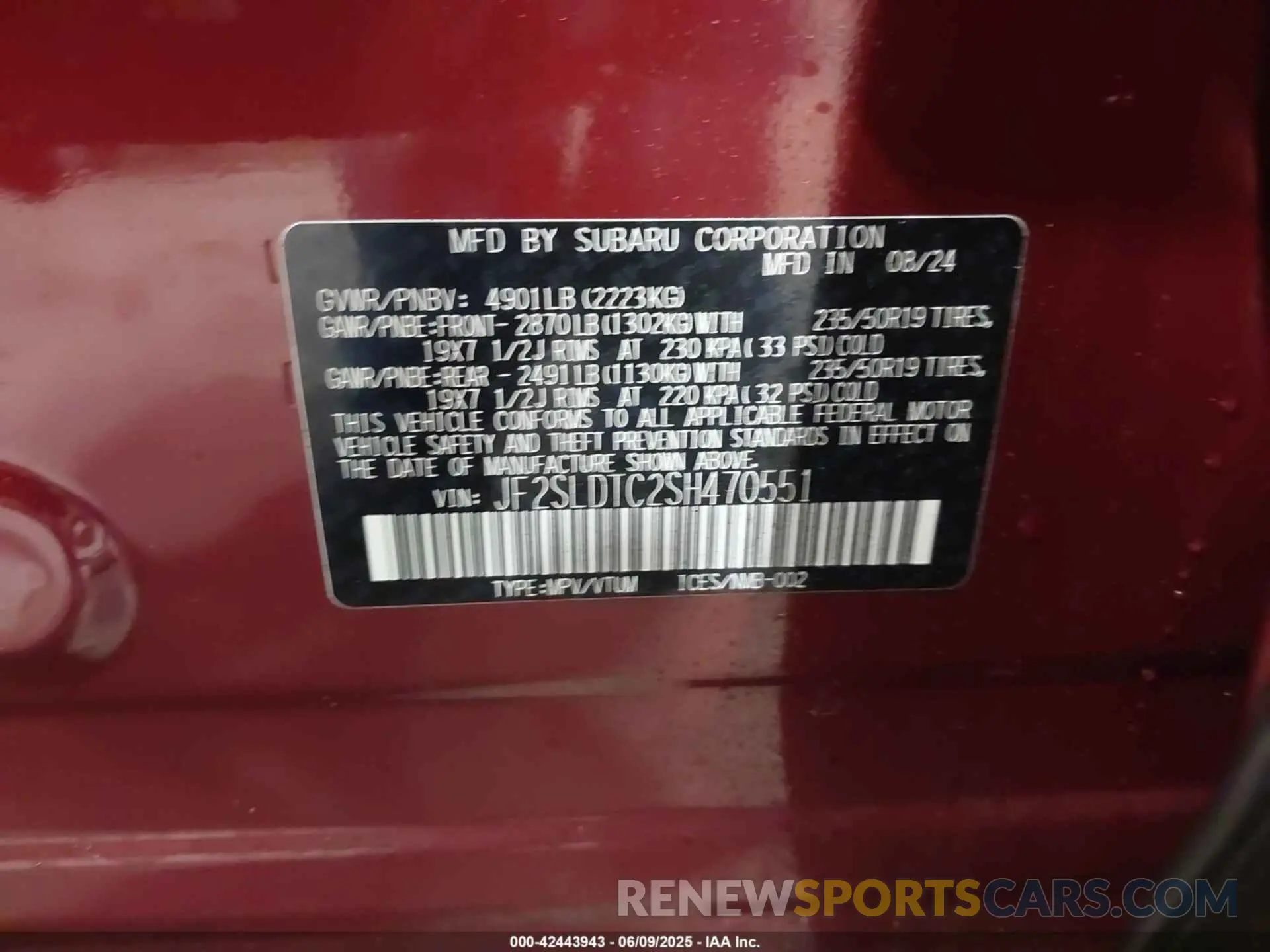 9 Photograph of a damaged car JF2SLDTC2SH470551 SUBARU FORESTER 2025