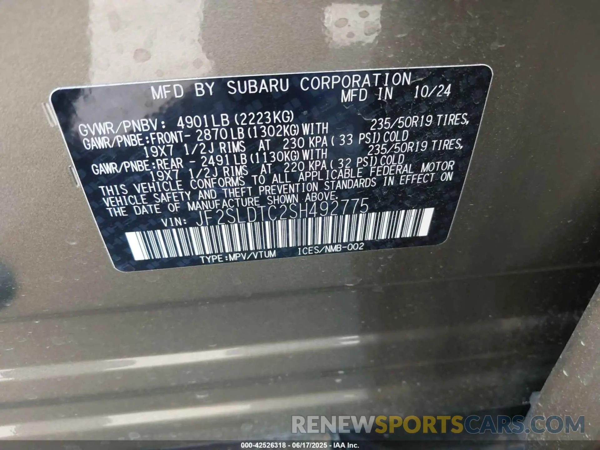 9 Photograph of a damaged car JF2SLDTC2SH492775 SUBARU FORESTER 2025