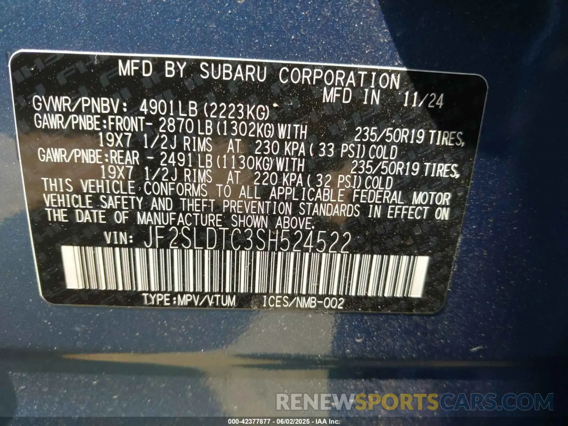 9 Photograph of a damaged car JF2SLDTC3SH524522 SUBARU FORESTER 2025