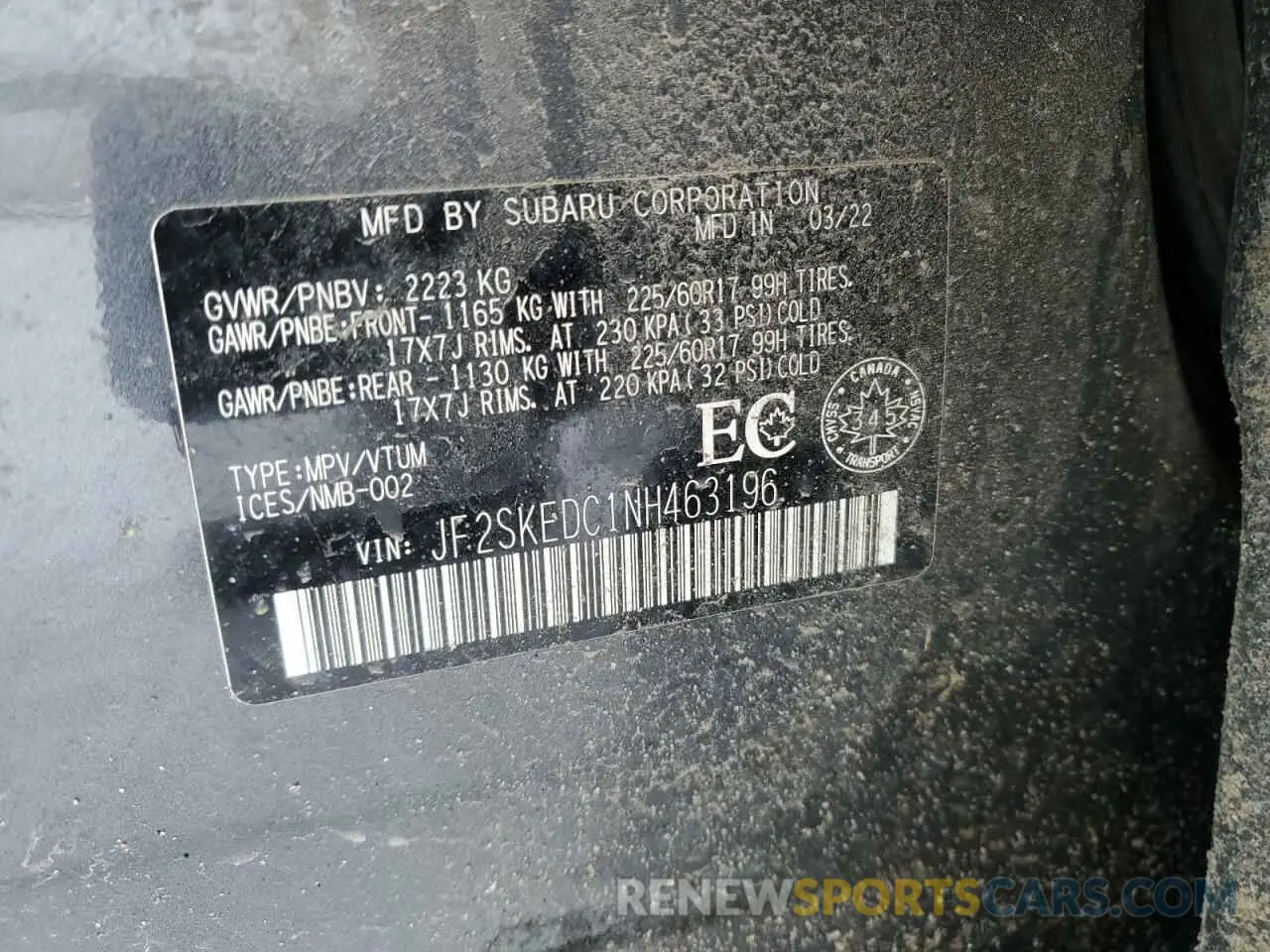 12 Photograph of a damaged car JF2SKEDC1NH463196 SUBARU FORESTER C 2022