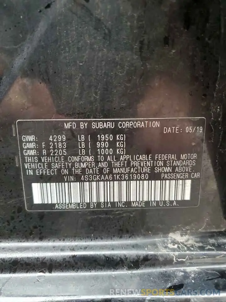 13 Photograph of a damaged car 4S3GKAA61K3619080 SUBARU IMPREZA 2019