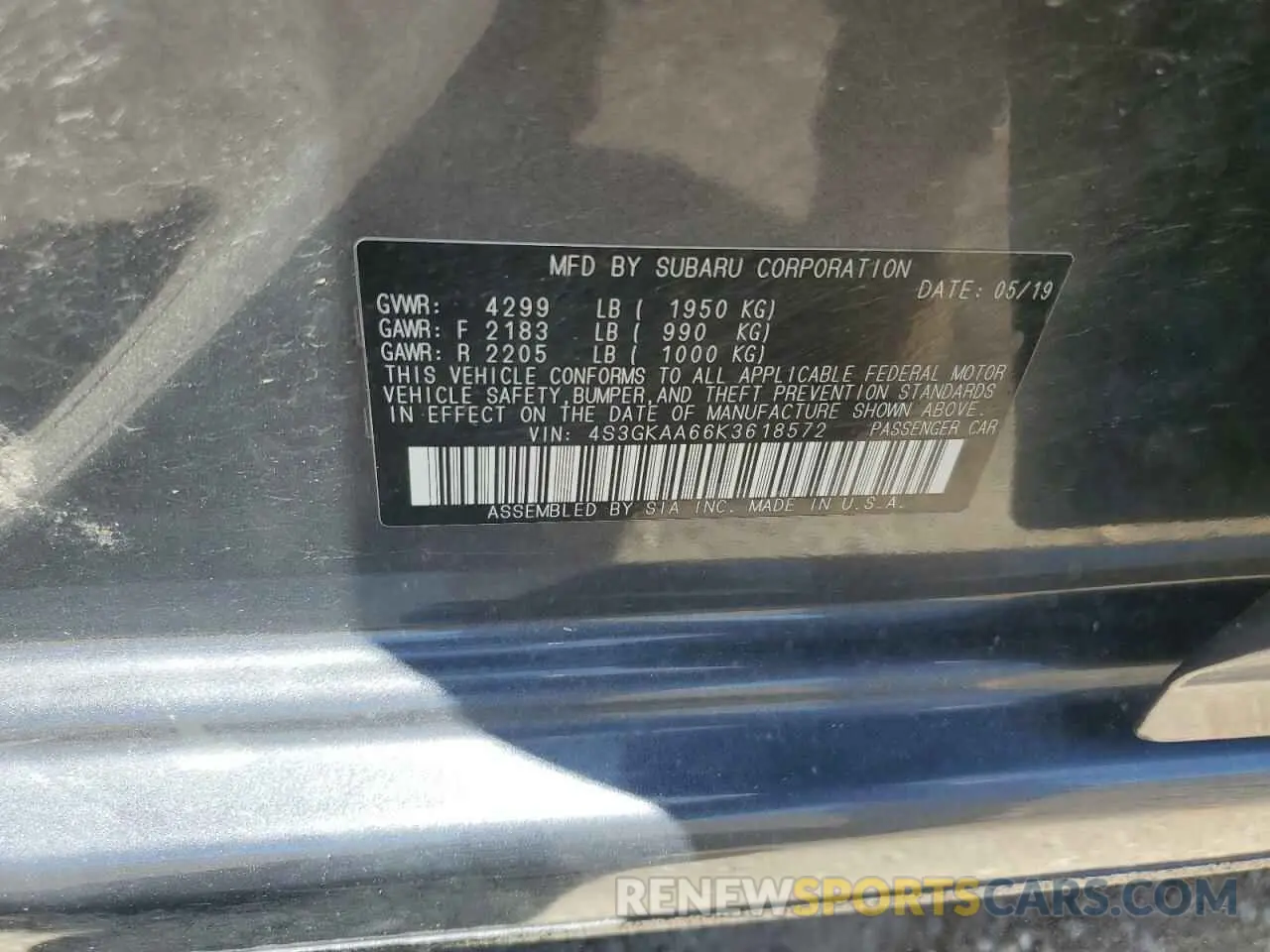 12 Photograph of a damaged car 4S3GKAA66K3618572 SUBARU IMPREZA 2019