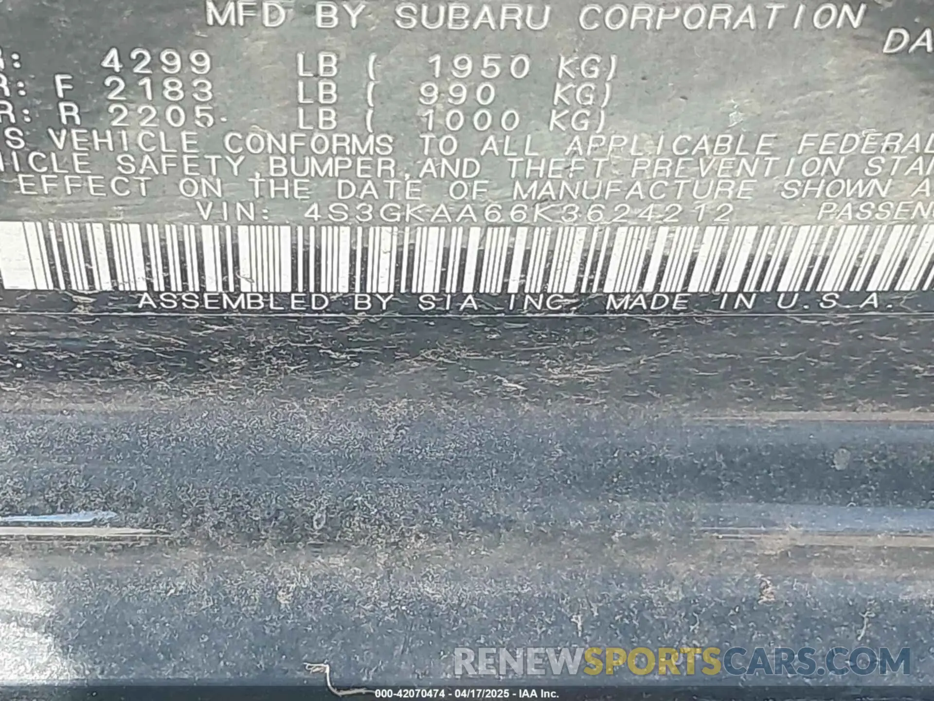 9 Photograph of a damaged car 4S3GKAA66K3624212 SUBARU IMPREZA 2019