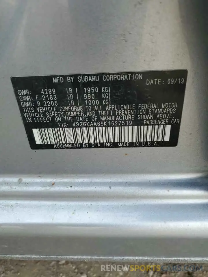 12 Photograph of a damaged car 4S3GKAA69K1627519 SUBARU IMPREZA 2019