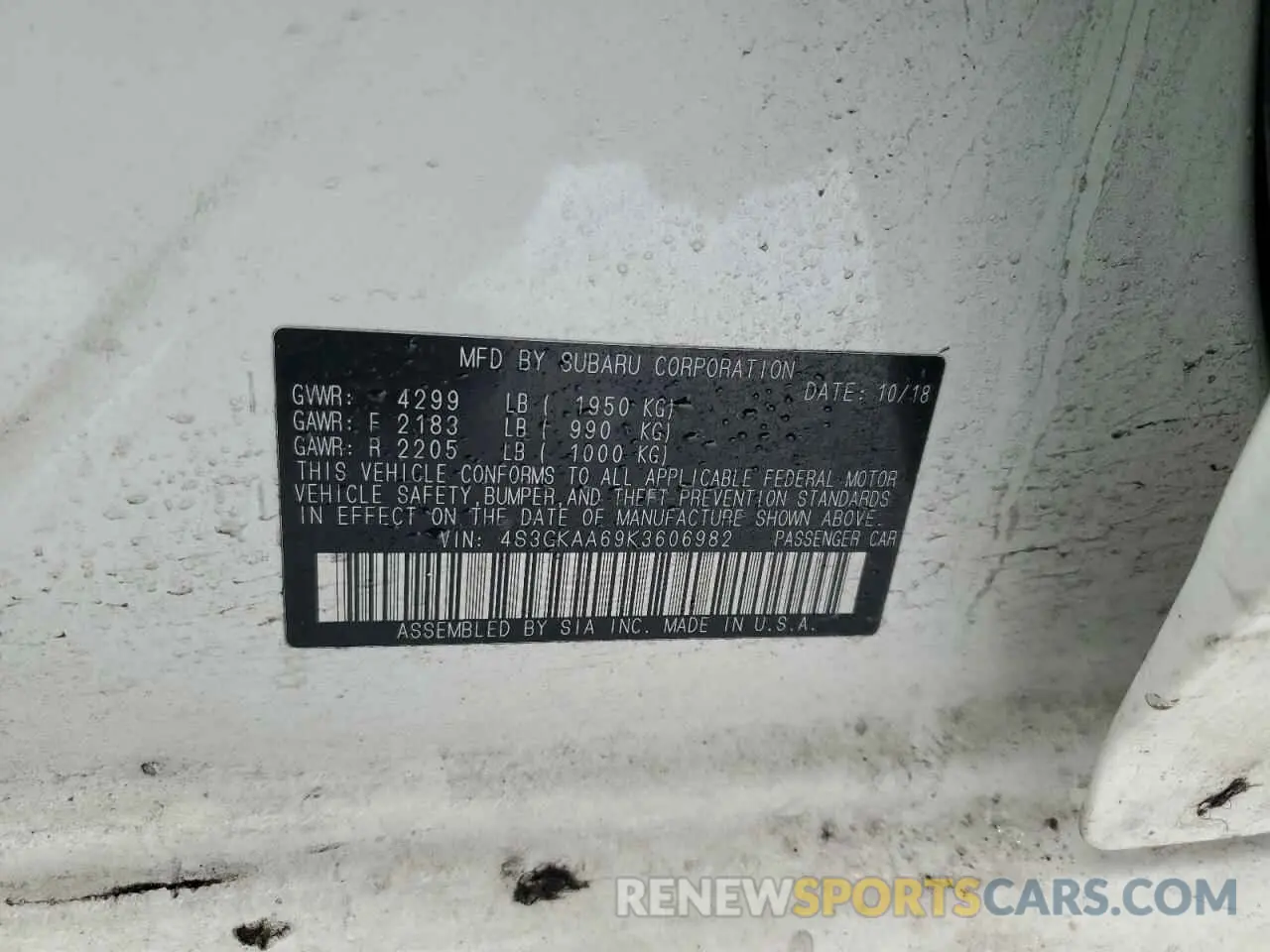 12 Photograph of a damaged car 4S3GKAA69K3606982 SUBARU IMPREZA 2019