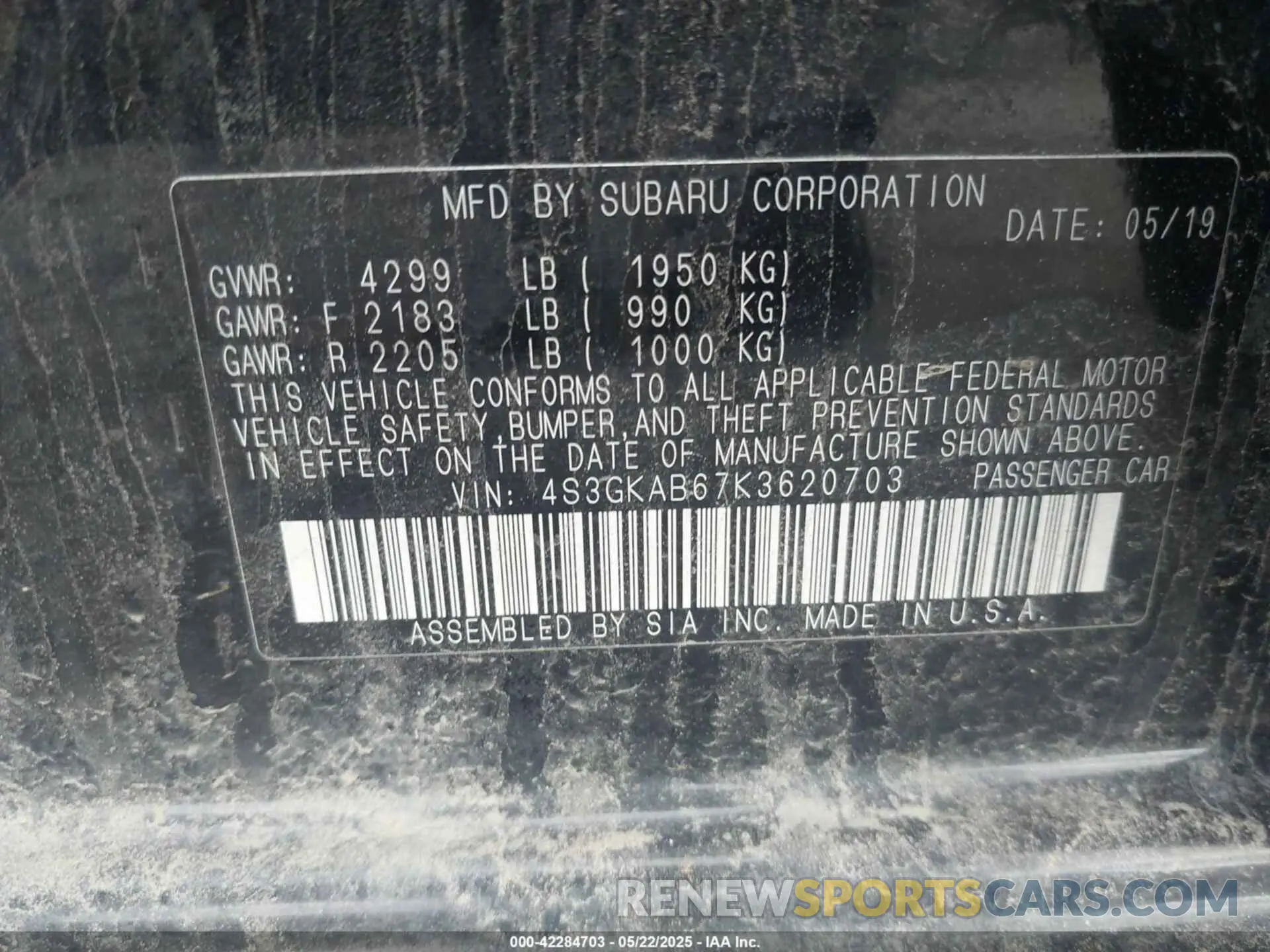 9 Photograph of a damaged car 4S3GKAB67K3620703 SUBARU IMPREZA 2019