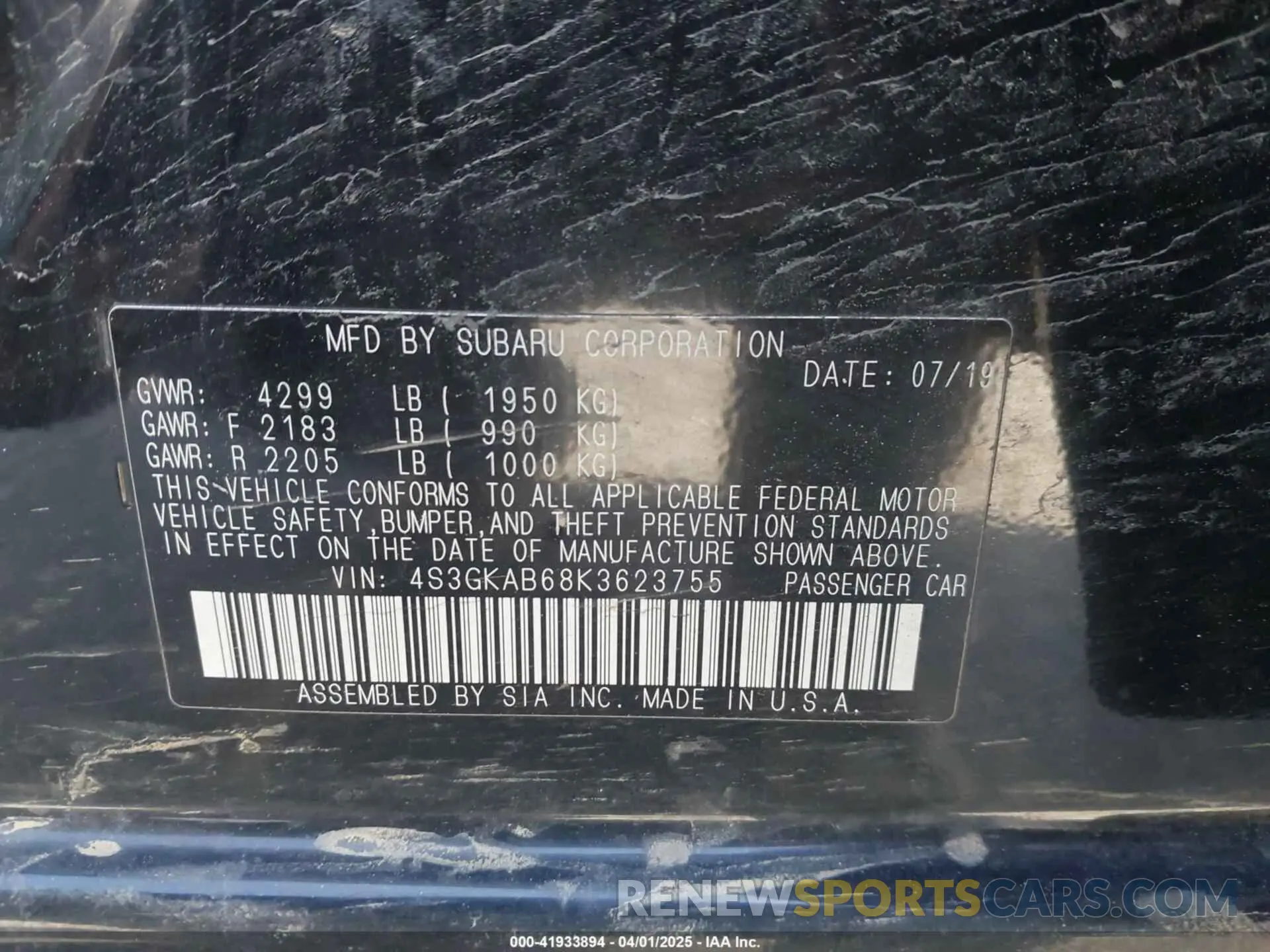 9 Photograph of a damaged car 4S3GKAB68K3623755 SUBARU IMPREZA 2019
