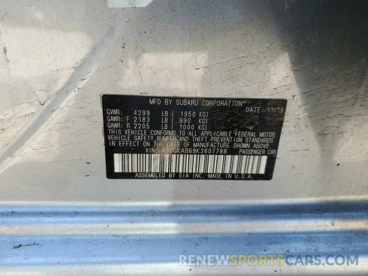 12 Photograph of a damaged car 4S3GKAB69K3607788 SUBARU IMPREZA 2019