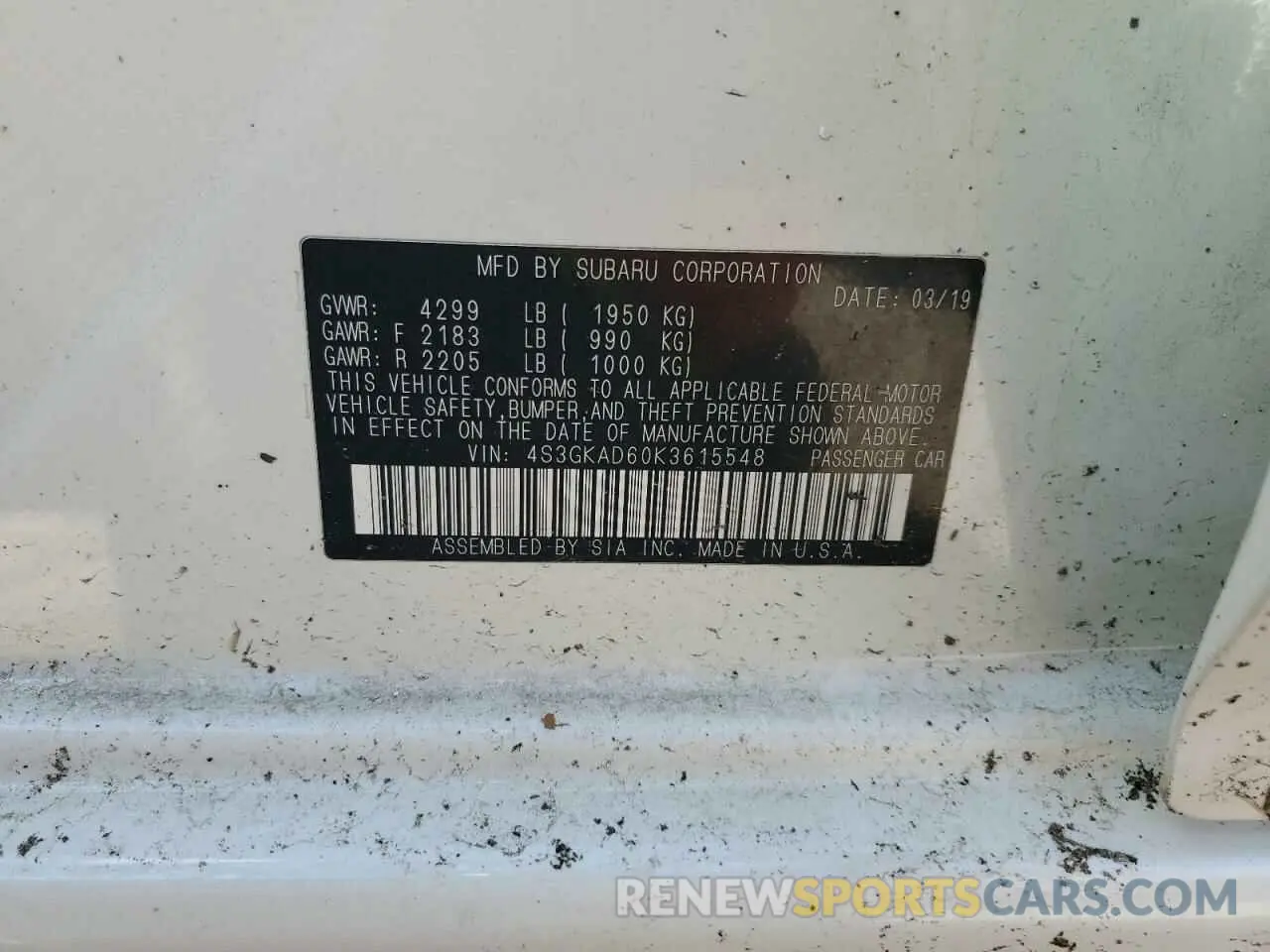 12 Photograph of a damaged car 4S3GKAD60K3615548 SUBARU IMPREZA 2019