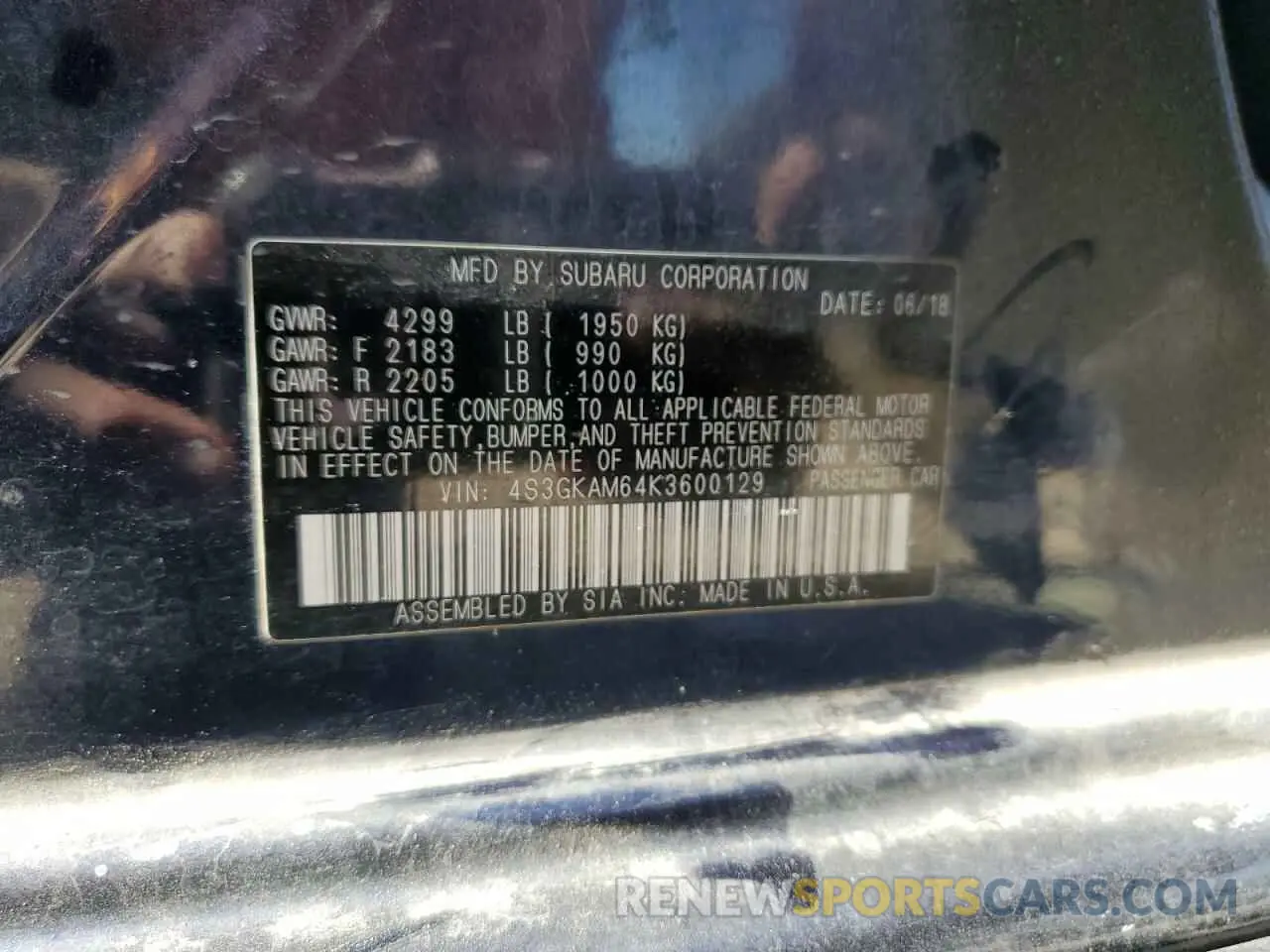 13 Photograph of a damaged car 4S3GKAM64K3600129 SUBARU IMPREZA 2019