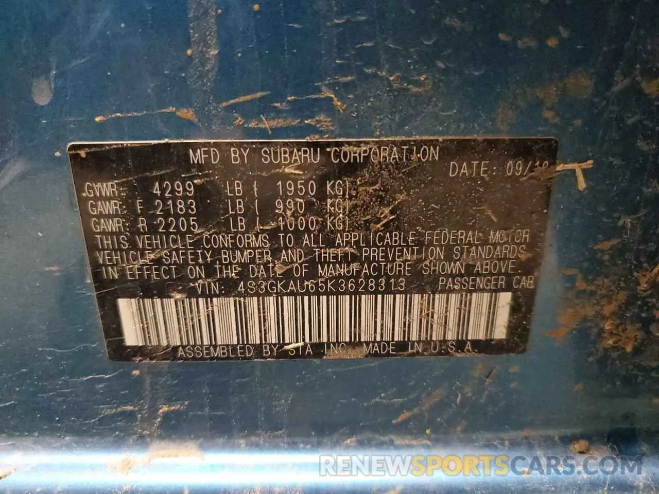 13 Photograph of a damaged car 4S3GKAU65K3628313 SUBARU IMPREZA 2019