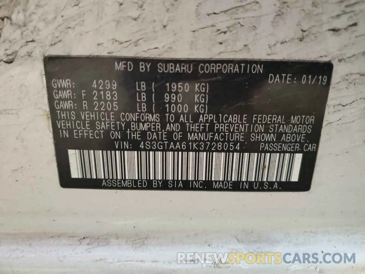 14 Photograph of a damaged car 4S3GTAA61K3728054 SUBARU IMPREZA 2019