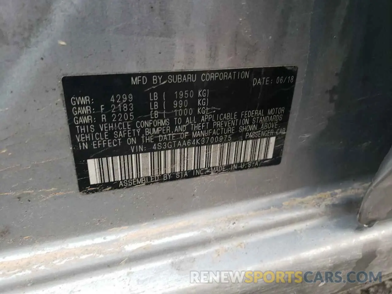15 Photograph of a damaged car 4S3GTAA64K3700975 SUBARU IMPREZA 2019