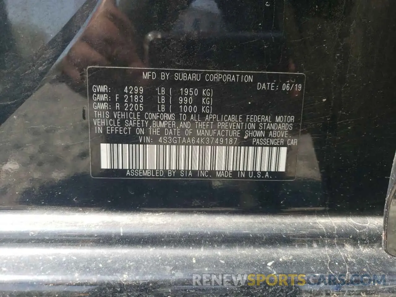12 Photograph of a damaged car 4S3GTAA64K3749187 SUBARU IMPREZA 2019
