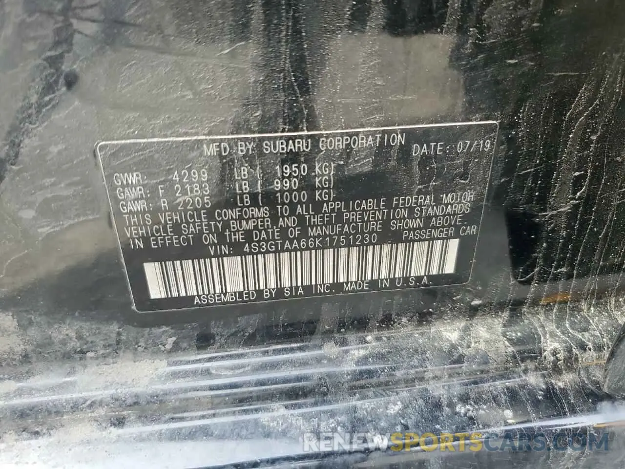 12 Photograph of a damaged car 4S3GTAA66K1751230 SUBARU IMPREZA 2019